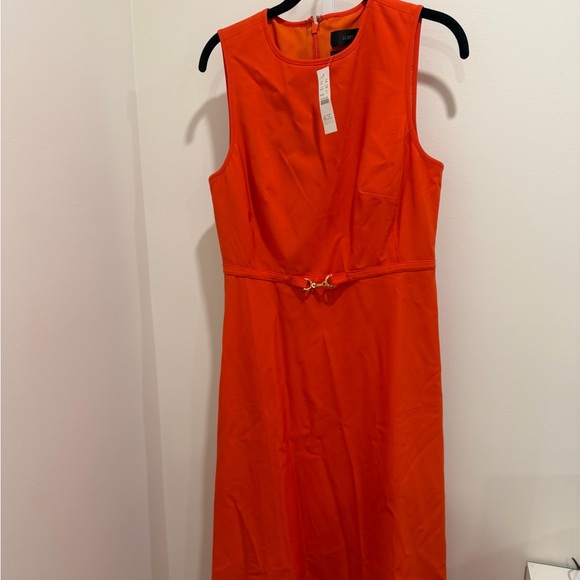 J. Crew Tollegno Italian Stretch Wool Aline Midi Dress Vibrant Orange- 8 NWT - Picture 2 of 5